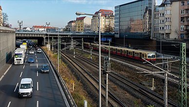 Railway tracks next to the city motorway, Berlin-Westend