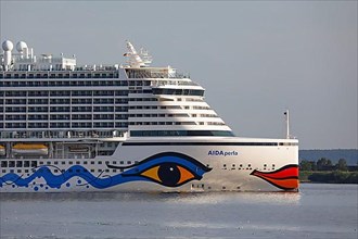 Cruise ship AIDA Perla leaves the port of Hamburg on the Elbe, Wedel