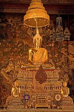Seated Buddha inside Wat Pho's Ubosot, Bangkok