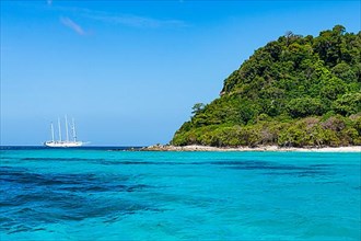 Sailing boat in the waters of Koh Rok, Mu Ko Lanta National Park