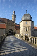 Entrance to the baroque castle in Weikersheim, Baden-Wuerttemberg