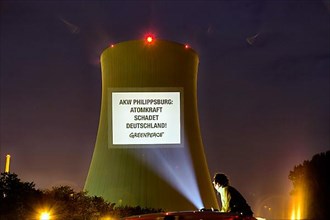 Greenpeace at Philippsburg nuclear power plant, nuclear power harms Germany. Phillipsburg