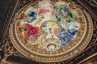 Dome above the auditorium with ceiling painting by Marc Chagall, at the Opera Garnier in the Palais Garnier