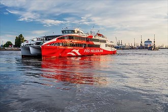Catamaran from Helgoland on the Elbe in the Port of Hamburg, Hamburg