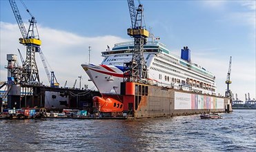 Cruise ship Aurora in dry dock on the Elbe in the port of Hamburg, Hamburg