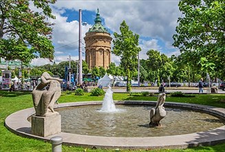 Pelican Fountain and Historic Water Tower, Mannheim