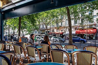 Typical street cafe on the Boulevard Saint Denis, Paris
