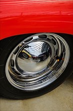 Classic rim of historic classic car sports car Porsche 356 Speedster with perforated rim as design element, Germany