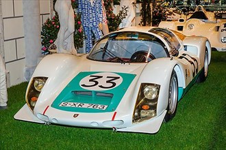 Historic classic racing car classic car for motorsport Porsche 906 Le Mans 1966 No. 33 from 60s, Techno Classica fair