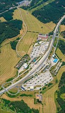 Aerial view of the Waidhaus border crossing from Germany to the Czech Republic, customs