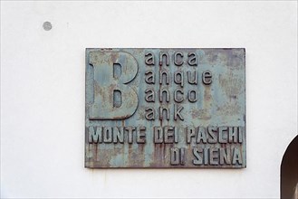 Sign Banca Monte dei Paschi di Siena, considered the oldest bank in the world