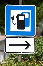 Sign electric car charging station, electric mobility