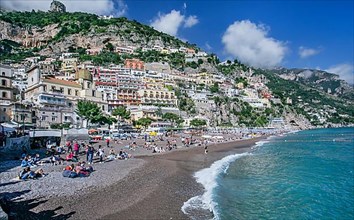 Village view with bathing beach, Positano