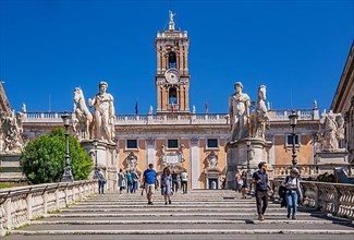 Staircase to the Capitol with statues of the Dioscuri and the Senatorial Palace, Rome