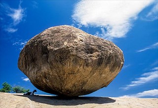 Krishna's butter ball natural boulder in Mahabalipuram Mamallapuram