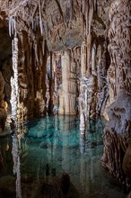 Lake with stalactites in the Katerloch stalactite cave