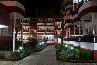 Luxury resort hotel at night. Goa