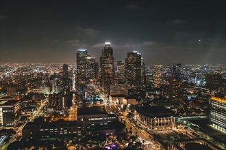 Aerial View of Downtown Los Angeles Skyline with City Lights from Aerial Perspective HQ