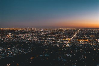 Aerial Wide View over Glowing Los Angeles