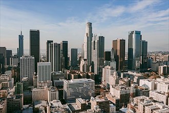 Circa November 2019: Aerial Drone View of Los Angeles Downtown on beautiful Sunny Day HQ