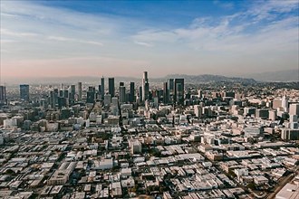 Circa November 2019: Aerial Drone View of Los Angeles Downtown on beautiful Sunny Day HQ