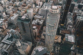 Circa November 2019: Spectacular Aerial Drone Shot of Downtown Los Angeles