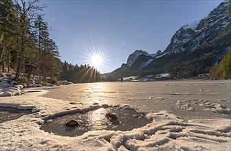 Sunset at the icy Hintersee