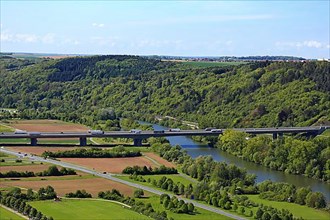 Scenic view from the potato tower in Randersacker with a view of the A3. Randersacker
