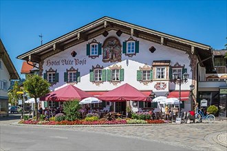 Hotel with painted facade in the centre of Oberammergau