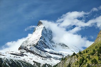 The Matterhorn with an impressive cloud plume. Zermatt