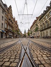Tram network on Freiburg cobblestone streets