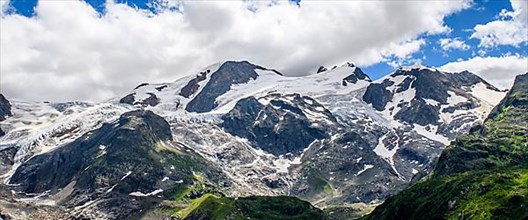 Panoramic photo of melting rock glacier melting due to climate change global warming