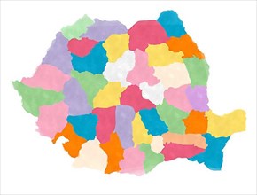 Romania map in watercolors over white background