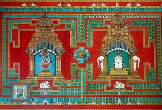 Painting Shiva Parvathi in Meenakshi Sundareswarar temple wall in Madurai