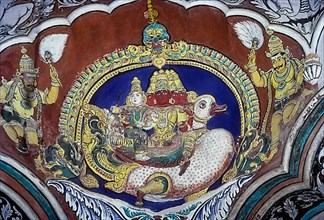 18th century murals Maratha Darbar hall inside Thanjavur palace complex in Tamil Nadu