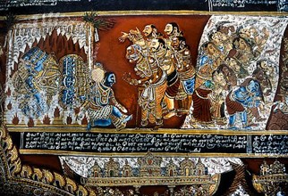18th century Ramayana epic murals fresco painting on Bodi Zamin palace walls in Bodinayakanur