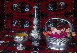 Silver goods used in reception area of Nattukottai chettiar wedding function