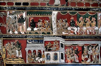 18th century Ramayana epic murals fresco painting on Bodi Zamin palace walls in Bodinayakanur