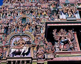 Stucco figures in Sri Meenakshi temples western tower