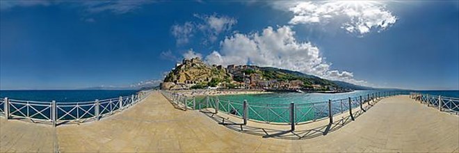 360 panorama on the harbour promenade of Pizzo with town view and the medieval castle Murat