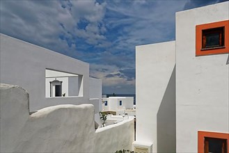 Cubic white painted houses and buildings