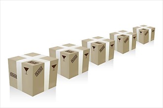 Fragile cardboard boxes against white background