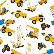 Watercolor seamless pattern with industrial heavy machinery on white background