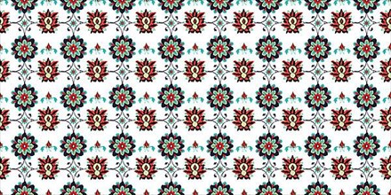 Ikat folklore ornament with floral motif. Vector seamless pattern design