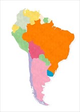 South America map in watercolors isolated over white background