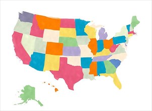 United States fo America map in watercolors over white background