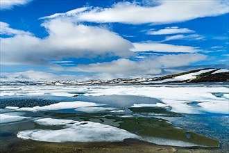 Ice on a lake in monuntain range of Hardangervidda