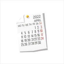 2022 Calendar on white paper