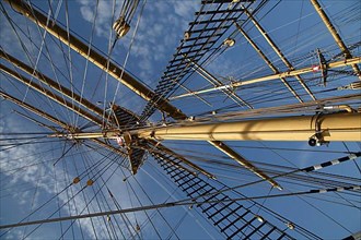 View into the yards of the sail training ship Deutschland
