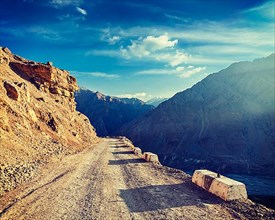 Vintage retro effect filtered hipster style image of road in Himalayas. Spiti Valley